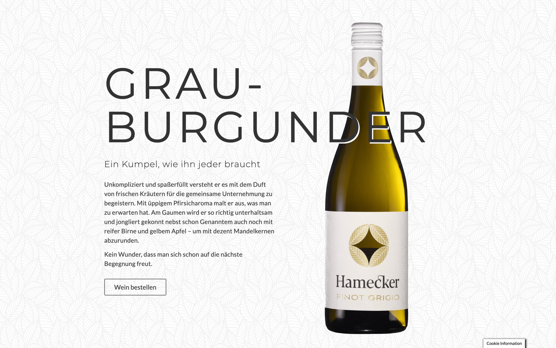 Hamecker Grauburgunderflasche Layoutbeispiel